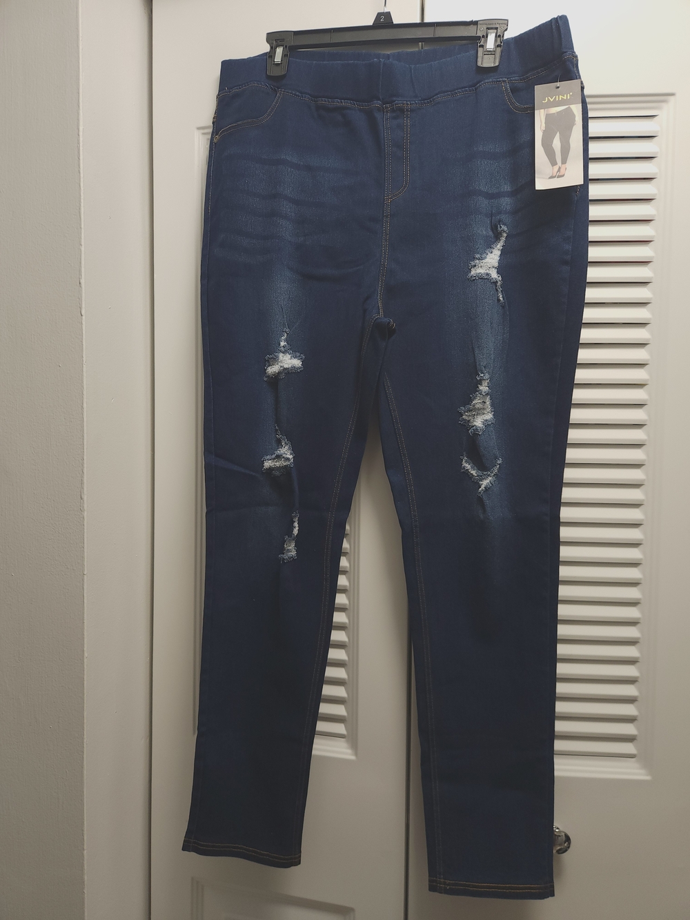 NWT JVINI Dark Blue Distressed Pull-On Jeggings Jeans 3XL Stretch Skinny